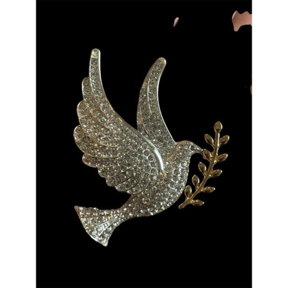 Dana Buchman Pave Clear Rhinestone Crystal Dove Brooch Peace